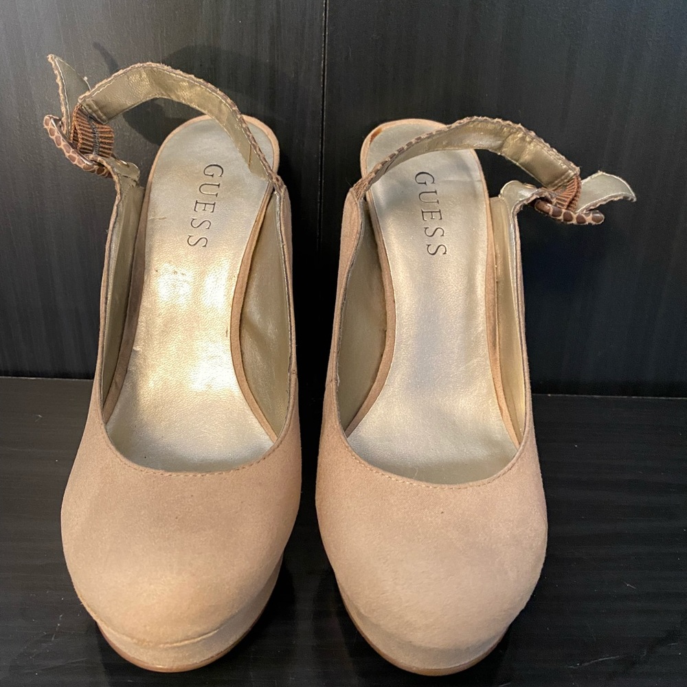 Guess Taupe Platform Slingback Pumps